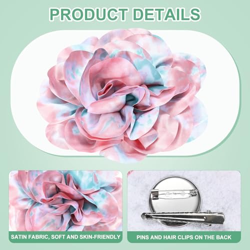 Image of M METERXITY Extra Large Rose Flower Brooches, Lapel Pins Dainty Satin Fabric Big Camellia Oversized Brooch Pin for Women