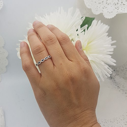 Dazzlingrock Collection 0.25 Cttw 10K Round Blue & White Diamond Bridal Stackable Wedding Swirl Band 1/, Solid White Gold3