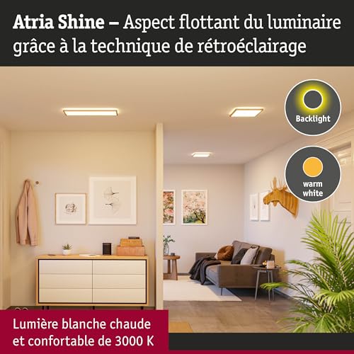 Plafonnier LED carré 16W Atria Shine Paulmann blanc chaud 3000K