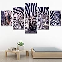 SIGNWIN 5 Panel Canvas Wall Art Animals Black and White Dramatic Group Modern Artwork for Home Decorations Ready to Hang - 60