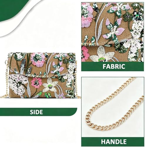 Image of Clutch Purses for Women, Envelope Package, Sequin Embroidered Flowers Straw Bag, Bohemian Handmade Handbags