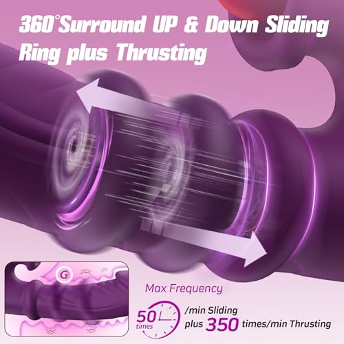 Image of Toendi Purple Thrusting Vibrator, G Spot Clitoral Stimulator Adult Sex Toys | 4-in-1 Thrusting, 7 Realistic Dildo & Sliding Ring, 10 Licking Vibration Modes, G Spot Clitoral Stimulator, For Couples