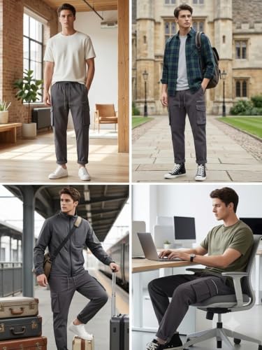 Image of GRECIILOOKS Men's Cargo Pants | 6 Pocket Cotton Cargo Joggers for Men | Loose Fit Stylish Pant with Pockets | Casual Baggy Trousers & Streetwear Lower