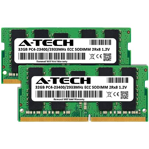 Image of A-Tech 64GB Kit (2x32GB) DDR4 2933MHz PC4-23400 ECC SODIMM 2Rx8 Dual Rank 1.2V 260-Pin RAM Memory Upgrade Modules for Microserver, Workstation, and Networking Platforms