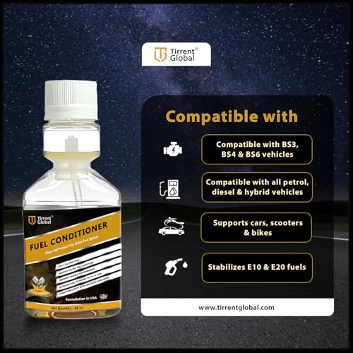 Image of Tirrent Fuel Conditioner | Fuel Additive for Bikes, Scooters and Cars | Fuel Injector Cleaner | Mileage Booster Compatible for Petrol, Diesel and Bio Fuels (40 ml)