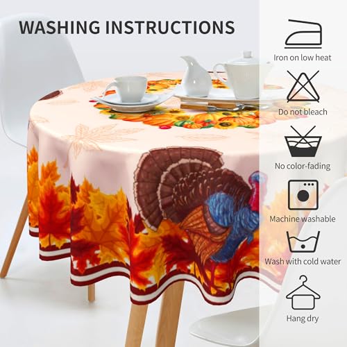 SASTYBALE-Thanksgiving-Round-Tablecloth-60-Inch-Turkey-Pumpkin-Tablecloth-Vintage-Farmhouse-Spillproof-Wrinkle-Resistant-Durable-Table-Cover-for-Fall-Harvest-Holiday SASTYBALE Thanksgiving Round Tablecloth 60 Inch Turkey Pumpkin Tablecloth Vintage Farmhouse Spillproof Wrinkle Resistant Durable Table Cover for Fall Harvest Holiday