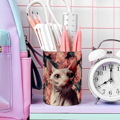 Pot à crayons original motif chat sans poils et fleurs roses pour offrir - 8