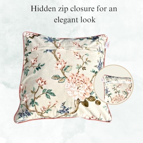 Image of Jaipur Weaves Cushion Cover 16 Inch X 16 Inch - Set of 2, Pure Cotton,180 TC, Bird Themed, Decorative Soft Floral Cushions for Sofa /Bed /Chair, Gift for Home Decor (Garden Cream, 2)