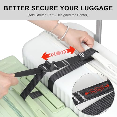 Image of Luggage Straps, Stretchable Luggage Connector Straps for Suitcases, Quick Release Buckle Add A Bag Adjustable Attachment Accessories Belts (Black-Cam Buckle, 1 inch W)