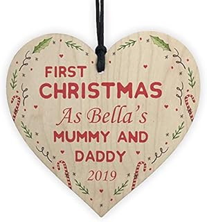 RED OCEAN PERSONALISED First Christmas As Mummy And Daddy Wooden Bauble Tree Decoration Newborn Baby Gifts