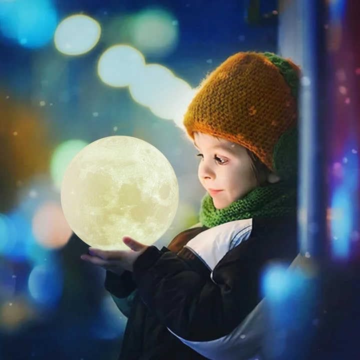 Image of 3D Moon Lamp LED Night Light for Romantic Night Mood Lighting with PVC Stand Brightness for Beautiful Indoor Lighting in Bedrooms and Kids' Rooms Gifts for Woman (Pink)