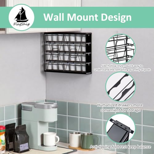 Image of FlagShip K Cup Holder for Keurig Pods Coffee Pod Storage 4 Tier K Cup Drawer Organizer for Counter (28 Pods Capacity)
