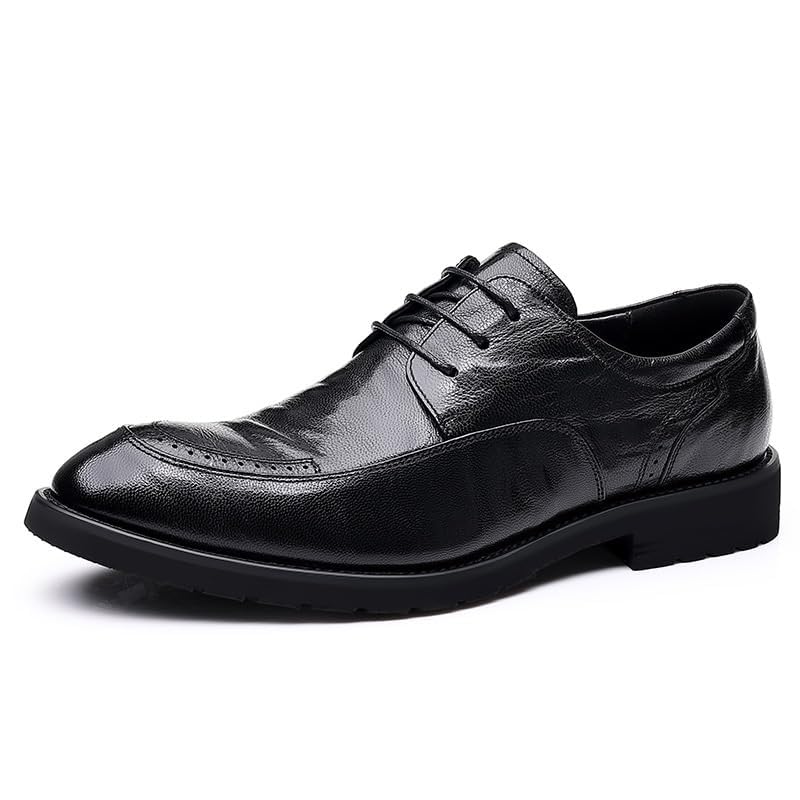 Mens Low Heel Derby Dress Oxford Shoes, Lace-up Business Formal Round Toe Wedding Classic Office Comfortable Oxford