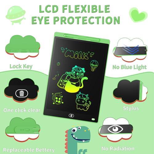 Image of LCD Writing Board, 10 Inches, Genialba Colourful LCD Writing Tablet, Gift for Children, LCD Writing Tablet, Electronic Tablet, Graphic Tablet for Children's Games 3 4 5 6 7 Years Boys Girls (Green)