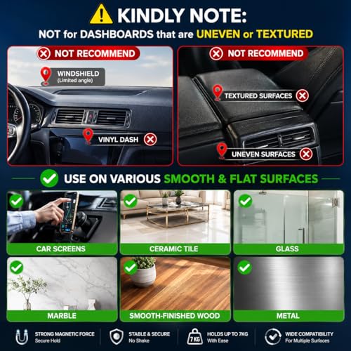 Image of Vacuum Magnetic Phone Mount for Car Dashboard | Universal 360 Degree Rotating Metallic Mobile Holder with Tightening Ring System for Secure Stability