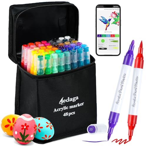 Rotuladores de pintura acrílica numerados de 48 colores con aplicación gratuita, marcadores de pintura acrílica de doble punta con punta de pincel y punta fina para adultos, niños, huevos, madera,