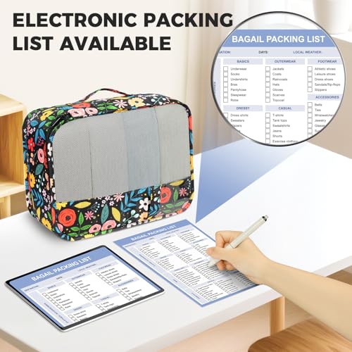 Image of BAGAIL 9 Set Packing Cubes with Packing List Luggage Packing Organizers for Travel Accessories (Black floral)