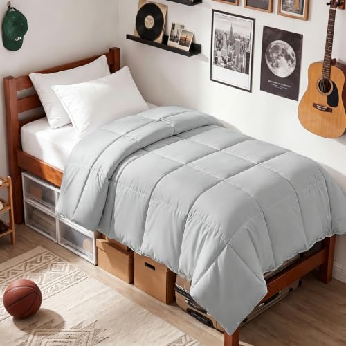 Image of EASELAND Twin XL Down Alternative Comforter, Light Grey, 68x92 Inches | College Dorm Quilted Duvet Insert, Soft Lightweight Bedding with Corner Tabs, Breathable Machine Washable Dorm Essentials