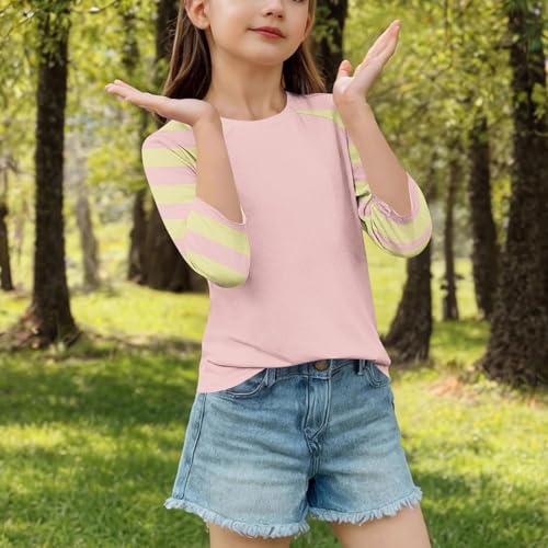 Girls Long Sleeve Raglan T-Shirts Kids Casual Striped Crewneck Patchwork Top Tops Basic Loose Tees for 4-15 Years3