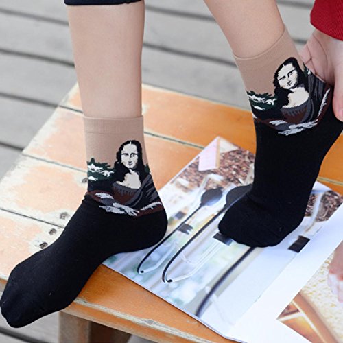 Image of HSELL 4 Packs Women Casual Funny Famous Painting Artwork Print Crew Socks Cotton, Blue,One Size