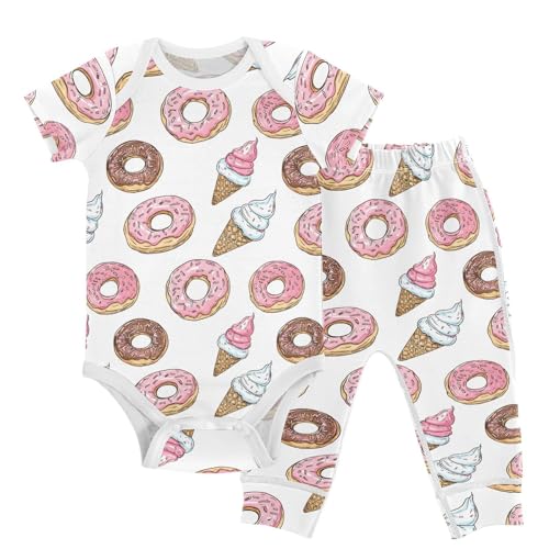 vvfelixl Delicious Donuts Ice Cream Baby Bodysuits Set,Baby Layette Sets Unisex Short Sleeve Babys Pants Sets 6-9M