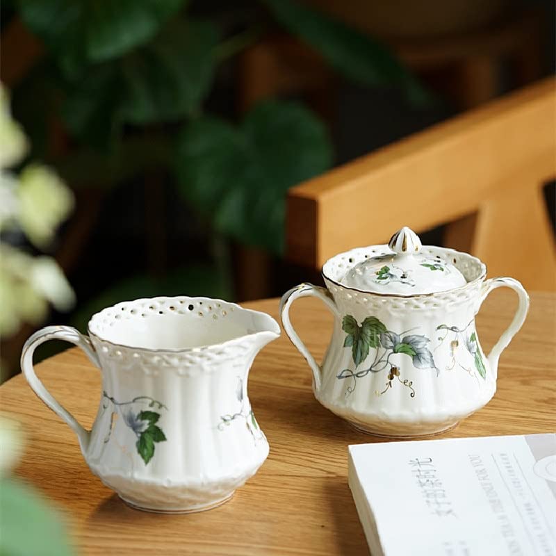 Zestaw kubków do kawy ze spodkami i łyżeczką – eleganckie filiżanki do herbaty latte i prezenty ślubne – słoik na cukier i czajniczek w zestawie – idealne do domu i na uroczystości