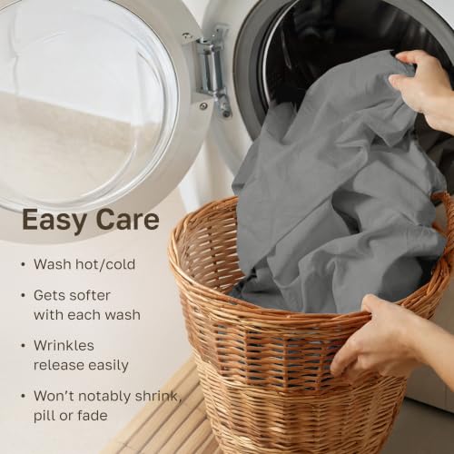 Image of Soft Natural 100% Cotton Sateen Queen Sheets, 4 Pc Set, Misty Grey