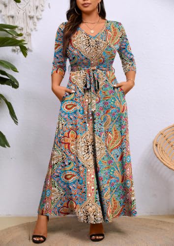 Image of Runwind Plus Size Wrap Dress for Women, Maxi A-Line Dresses with Belt