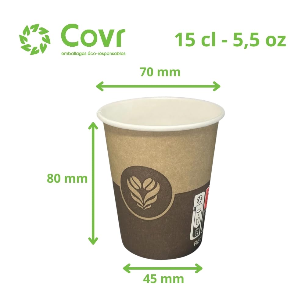COVR Pappbecher mit Kaffeemotiv, 15 cl, 3000 Stück, recycelbar, heißes Getränk und kaltes Getränk, robust und griffig, robust
