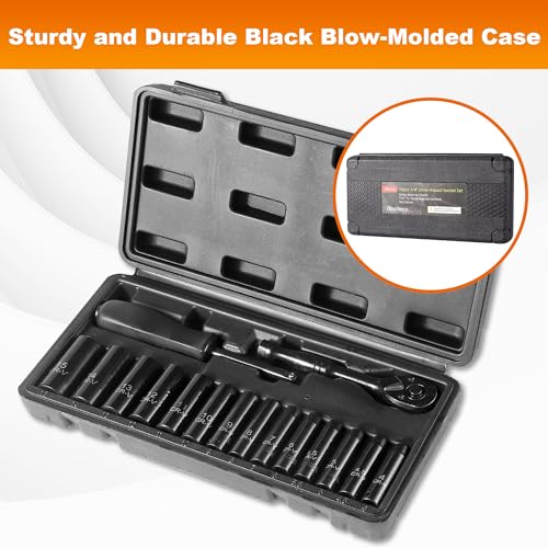 Image of Reniteco 16-Piece 1 /4 inch Drive Socket Set, Metric (4mm-15mm), Deep Sockets, 72-Tooth Ratchet Wrench, Drive Spinner Handle, 6 Point Design, Cr-V
