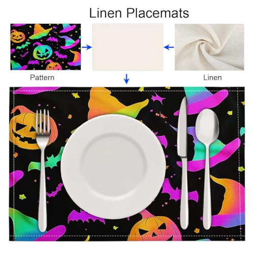 Sets de table Halloween violet néon au motif de chauves-souris et citrouilles - 7