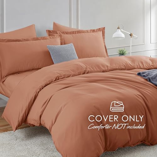 Image of Hearth & Harbor Rust Duvet Cover with Fitted Sheet Cal King Size | 4 Piece Soft Double Brushed Bedding Set, Button Closure, 1 Duvet Cover 104x98 Inches, 1 Fitted Sheet, 2 Pillow Shams