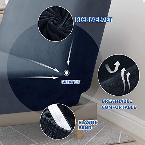 XINEAGE Velvet Futon Cover High Stretch Armless Couch Covers Spandex Fabric Sofa Bed Slipcover Anti Slip Furniture Protector with Elastic Bottom Machine Washable (Futon - Image 3