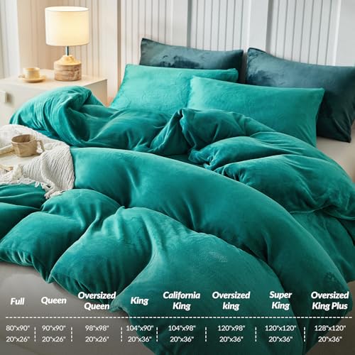 Image of WARMDERN Teal Blue Velvet Duvet Cover Set Oversized King Size, Luxury Milk Velvet Bedding Duvet Cover with Zipper Closure, 3pcs Ultra Soft Duvet Covers for All Seasons, 120 inch x 98 inch, Teal Blue