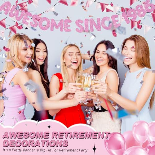 Image of Fulmoon Pre-strung Awesome Since 1986 Banner Glitter Happy 40th Birthday Banner Funny 40th Birthday Decorations 1986 Party Decorations for Men Women Anniversary(Pink)