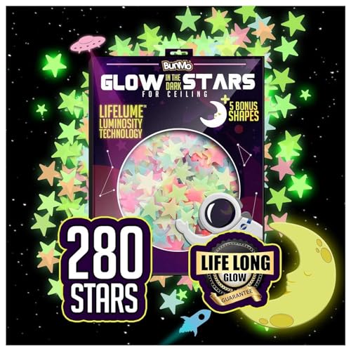 BUNMO 280pcs Glow in The Dark Stars for Ceiling - Safe Glow in Dark Stickers for Walls & Ceilings - Longlasting Glow in Dark Stars for Ceiling - Glow in The Dark Ceilings Stars - Strong Glow