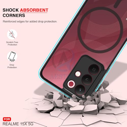 Image of AESTMO Realme 15X / C85 / Narzo 90X 5G Back Cover | 360 Protection | Crystal Clear Hard Back Transparent | Compatible with MagSafe Accessories (PC+TPU, Black Bumper)
