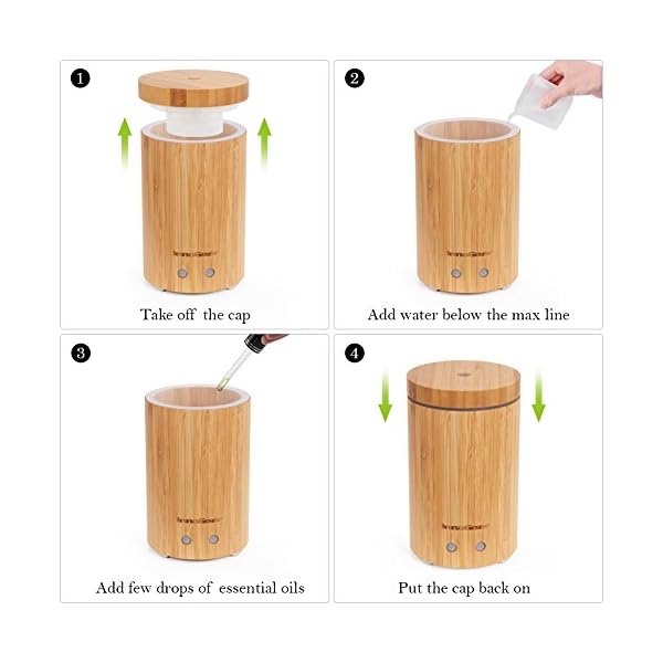 InnoGear Real Bamboo Essential Oil Diffuser, Ultrasonic Aromatherapy Diffusers Cool Mist Humidifier Waterless Auto Shut-Off - Image 4