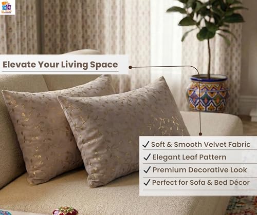 Image of RD TREND Velvet Cushion Covers Set of 2 | Throw Pillow Covers for Sofa, Bed & Living Room | Rectangular Cushion Cover 12x18 Inches | Perfect for Home Decor Brwon