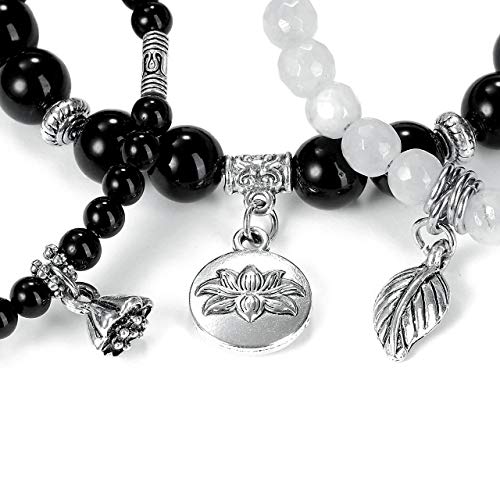 Jovivi 3Pcs Natural Black Obsidian Crystal Beaded Chakra Bracelet Healing Energy Beads Stone Therapy Reiki Stackable Stretch Bracelets Set For Women Men #TOP2