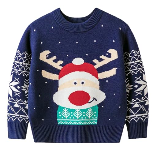 Boys Girls Knitted Christmas Jumper Kids Reindeer Snowman Pullover Sweater Knitwear Tops Crew Neck Casual Winter Clothes