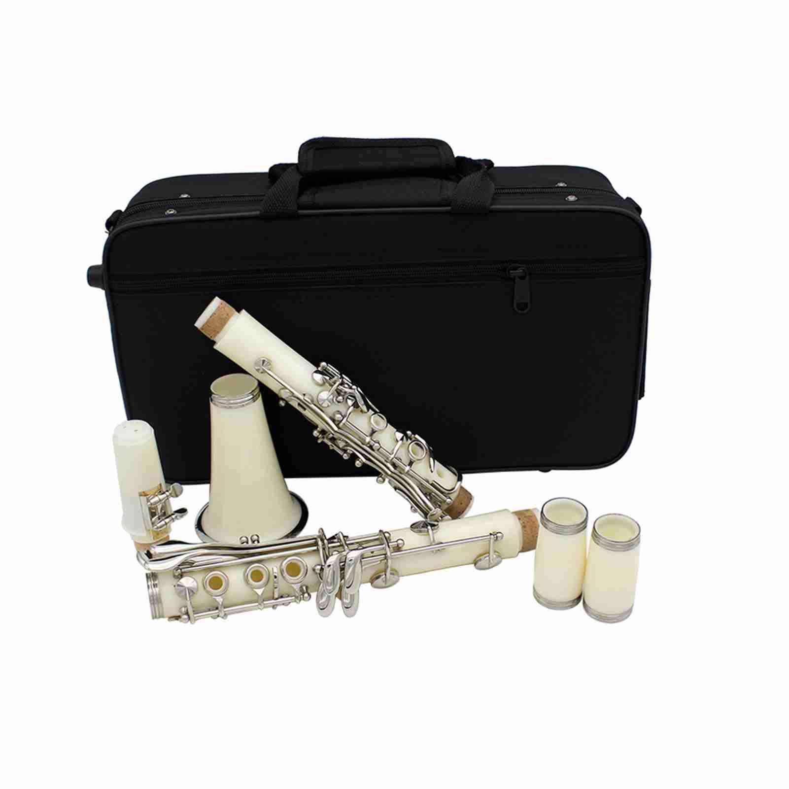 Eacam Clarinete Si Bemol 17 Teclas ABS Boquilla de Clarinete Soprano con Estuche Acolchado 10 Cañas Estuche de Caña Paño Limpieza Destornillador para Estudiantes Principiantes (white)