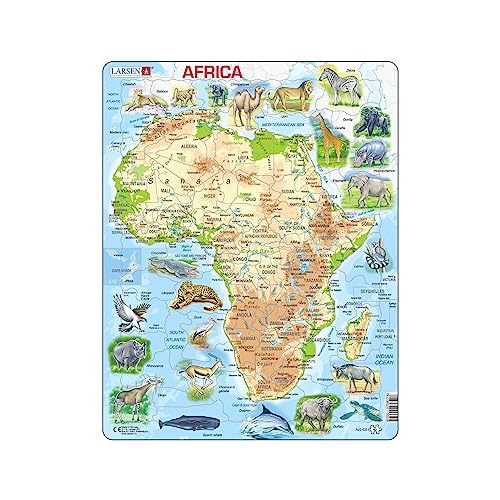LARSEN ラーセン アフリカマップ 英語版 63PCSジグソーパズル 地図 英語 アフリカ パズル 世界地図 地理 生き物 小学生 知育玩具 6歳 紙製 (LAA22-GB)