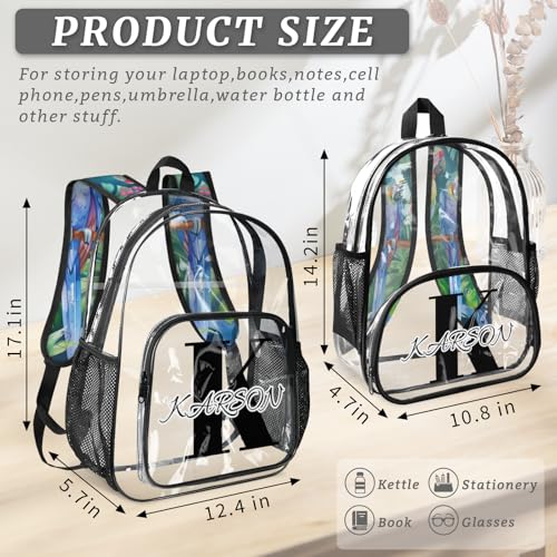 Personalized Parrot Bird Large Clear Backpack Stadium Approved Heavy Duty PVC Plastic Custom Transparent Backpacks See Through Bag with Name4