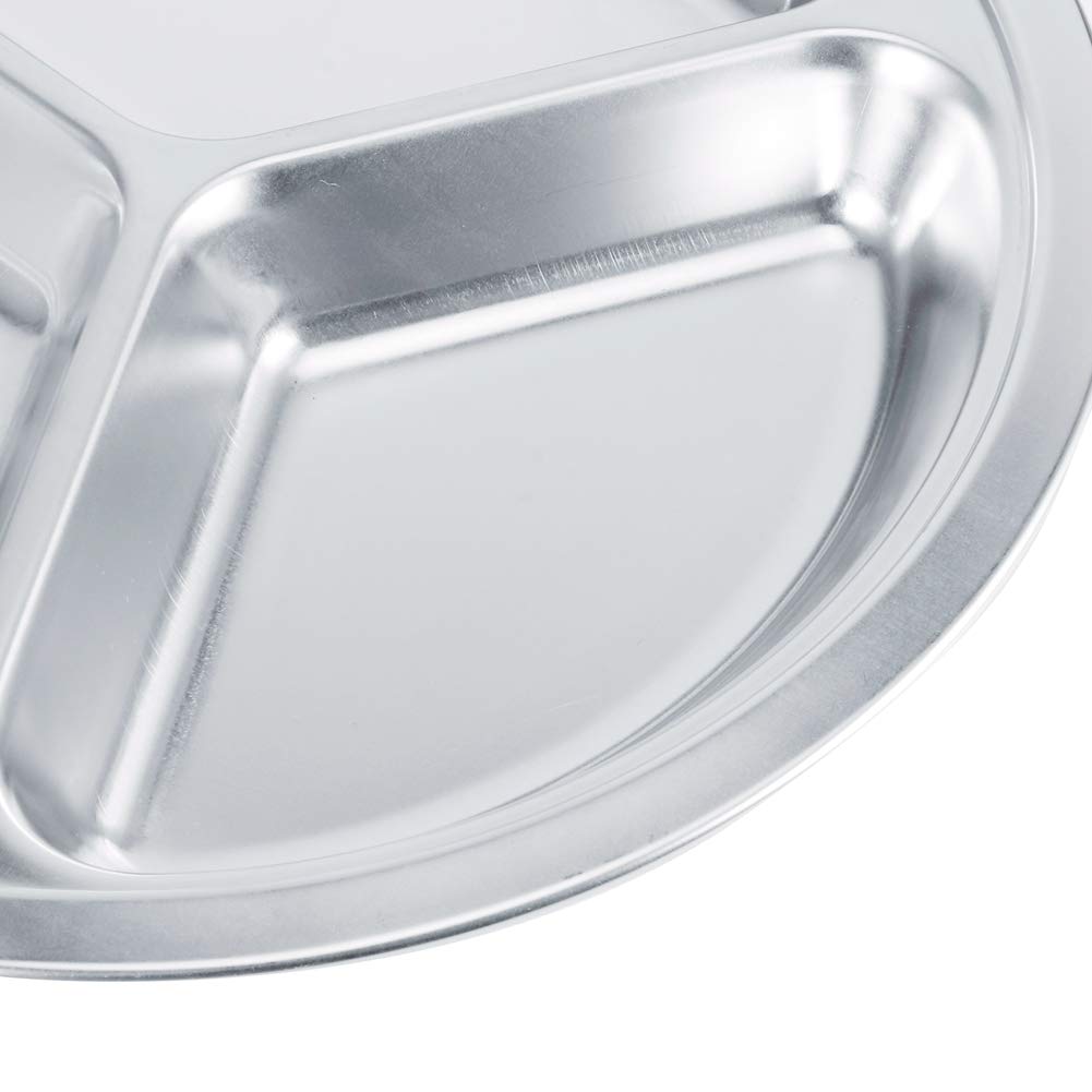 5 assiettes à dîner rondes en acier inoxydable 304 épais, plateau de service pour enfants avec compartiments profonds, vaisselle de qualité alimentaire pour la maison, la maternell (3 cavités)