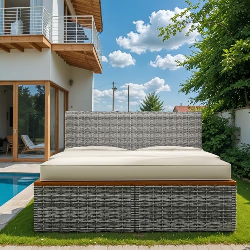 Flamaker ADL240118-2 Outdoor Rattan Lounge Chair With 2 Side Tables, Multifunctional Outdoor Patio Daybed thumb #3