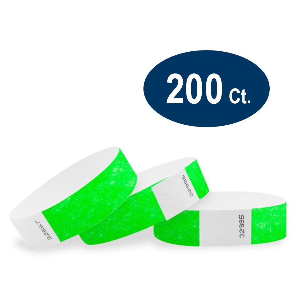 WristcoNeon Green 3/4" Tyvek Wristbands - 200 Pack Paper Wristbands For Events