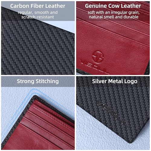 VISOUL Wallet for Men with 2 ID Windows 8 Credit Card Slots 2 Cash Compartments, Carbon Fiber Leather Bifold Mens Wallet with RFID Blocking (Carbon Fiber Black+Burgundy)3