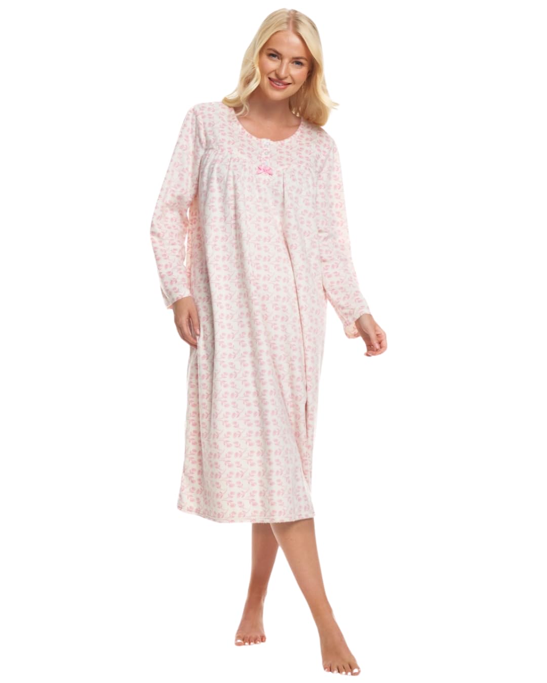 Suzy & Me Women's Pink Petal Long Sleeved Soft Fleece Nightdress ( 16-18)