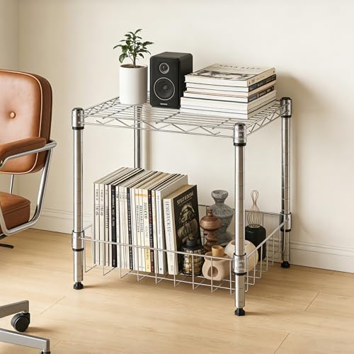 Image of 2-Wire Shelving Unit, Multi-Tier Stackable Metal Storage Shelves, Versatile Utility Shelves & Wire Rack for Garage Shelving, Pantry Shelves, Office, Living Room, Garage,Silver